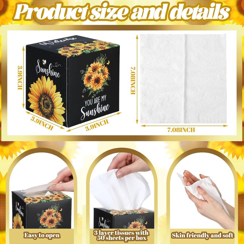 Fourluoo 12 Pack Summer Sunflower Facial Tissues Cube Boxes 600 Sheets 3 Ply Small Square Face Tissues Bulk for Summer Car Bedroom Supplies - Image 3